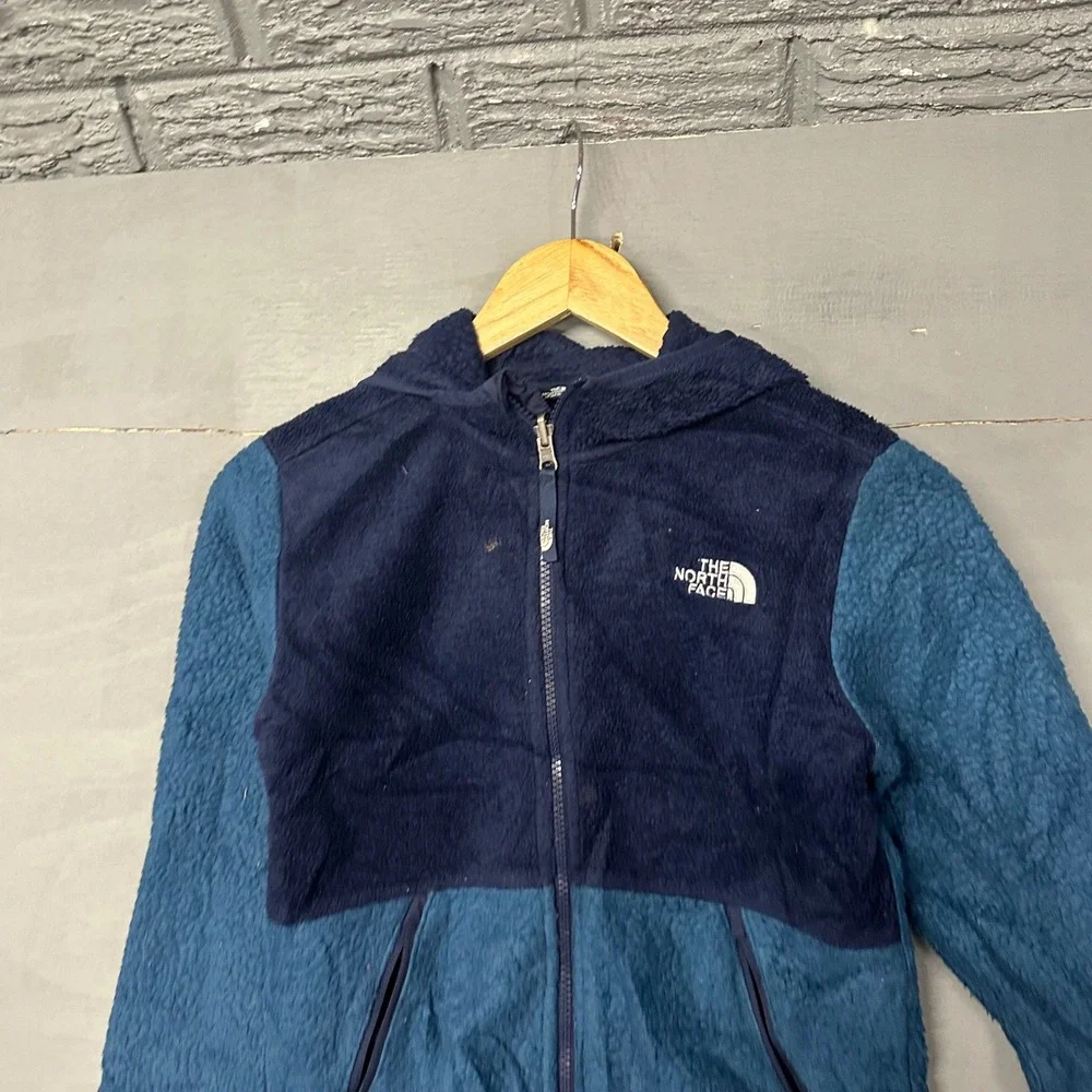The North Face Boys Medium 10/12 Sherpa Fleece Full Zip Hooded Jacket Blue Navy